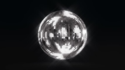 holding shiny Mirror ball dark. Reflected Rays Rotating. disco ball in light. Isolated on black background. ball spinning indoors. confetti Performance. reflection of lights disco party Disco Ball - Powered by Adobe
