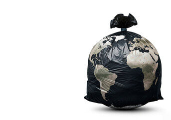 Planet Earth in the form of a garbage bag. Space for text.