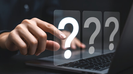 Seeking answers online using modern technology with question mark icons