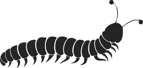 Caterpillar Insect Vector Logo in Minimalist Black and White, Simple Design Ideal for Wildlife Branding and Nature Illustration
