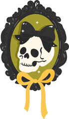 Dark Academia Skull Frame Vector, Gothic Portrait Clipart with Bow