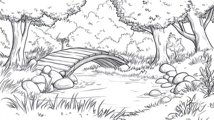 Naklejka premium Woodland Bridge Scene