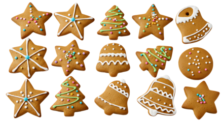 Christmas Cookies Collection Festive Holiday Treats Assortment of decorated Christmas cookies including stars, trees, and bell