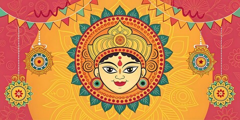 Vibrant indian festival decoration with goddess durga s face