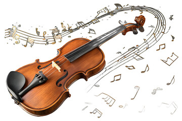 Obraz premium Beautiful violin with musical notes and swirls on a dark background
