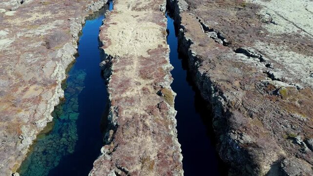 Silfra Fault Aerial aerial of the amazing break between tectonic plates in the Thingvellir National Park, Iceland