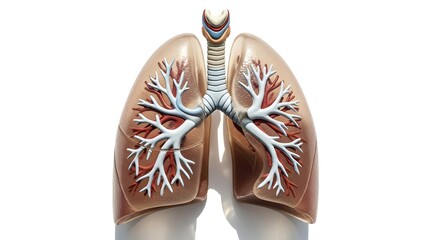 Anatomical illustration of the human respiratory system, showcasing the lungs and airways.