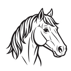 Vector artwork depicting a detailed horse head, rendered entirely in black and white with bold outlines, suitable for logos, posters, and elegant illustrations.