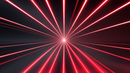 Radiating red light lines converge on a central point in a dark abstract design.
