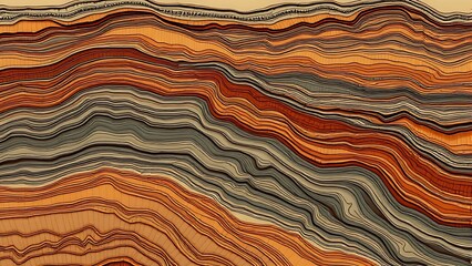 Abstract geological layers forming wave-like patterns in molten earth tones.