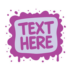 Vector artwork of purple graffiti spray with “text here” typography, created in striking style, great for creative projects, street art, and visual communication.