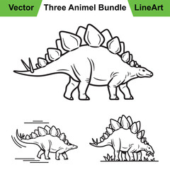 Assortment of Stegosaurus Poses as a Clean Line Art Set
