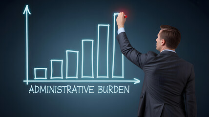 Businessman increasing administrative burden chart for growth strategy