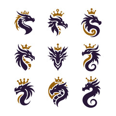 9 Crown Dragon Logo Set Purple and Gold Royal Fantasy Collection
