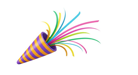 Obraz premium Colorful party popper exploding with streamers isolated on transparent background