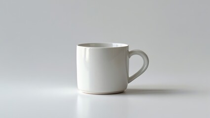 Fototapeta premium A simple, clean white mug sits on a plain white surface, highlighting its smooth, unadorned design.