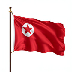 High quality realistic North Korea textile flag with satin fabric and stitched edges isolated
