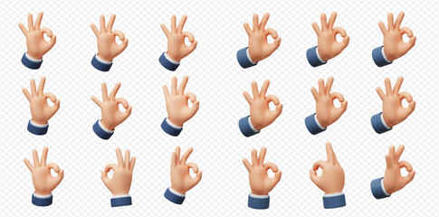 Collection of 3D rendered hands forming the 