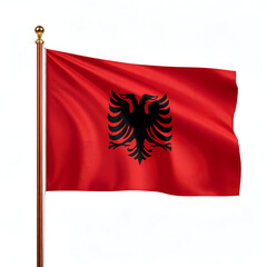 High quality realistic Albania textile flag with satin fabric and stitched edges isolated on white