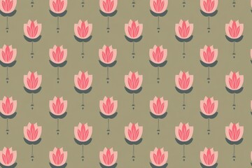 Repeating pattern of stylized pink flowers on a muted green background