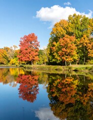 Autumn colors reflected on calm water