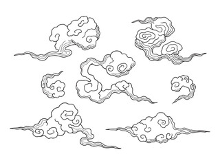 hand drawn bundle of chinese clouds illustrations