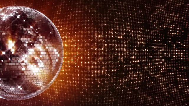 VJ Background Gold Disco Ball on Particles. Disco ball seamless VJ animation for music broadcast disco party. balloon, party, celebration TV, night clubs glamour fashion events, jazz, pops disco party