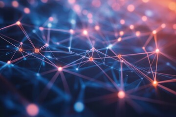 Abstract Network Connection with Blue and Orange Glowing Nodes and Interconnecting Lines, Representing Future Technology