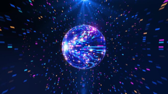 Sparkling disco ball. of night party. footage of a disco ball in a nightclub. Disco Ball Blue Light. Party, Club Atmosphere, Dance Event, Nightclub. disco ball, extreme Dancing or party concepts