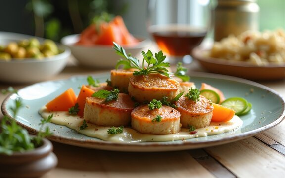 Zero-waste cooking concepts with minimal food scraps, sustainable and innovative, Culinary, Soft tones, Photograph, Eco-friendly cuisine. High quality