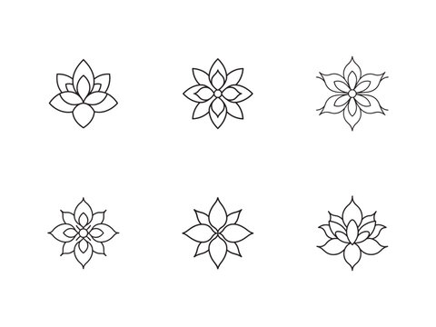 Elegant Lotus Flower Line Art Collection for Spiritual Wellness and Minimalist Design Projects Featuring Six Unique Geometric Variations