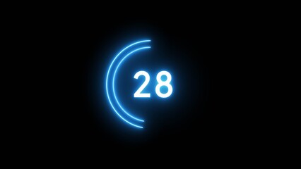 28 second countdown timer illustration. Neon countdown number.