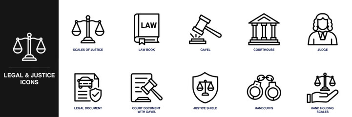Legal and Justice Line Icon Set