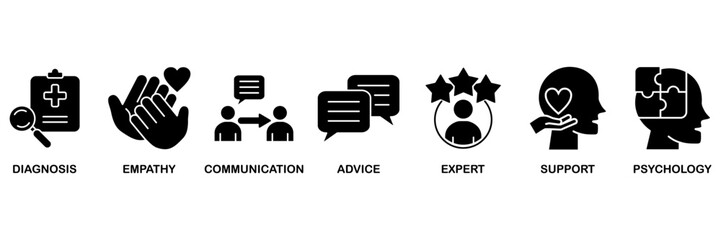 Counseling banner web icon vector illustration concept for counseling psychology and mental healthcare with an icon of diagnosis, empathy, communication, therapy, advice, expert, and support