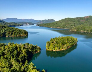 Panoramic view of a serene mountain lake