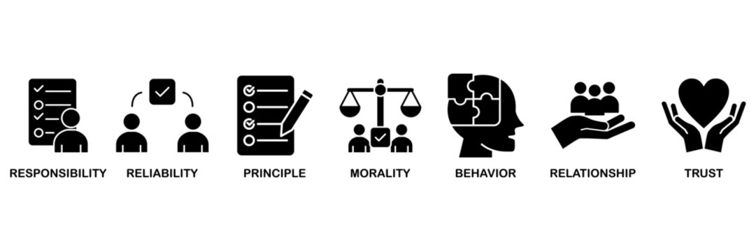 Business ethics banner web icon vector illustration concept for web and print with an icon of responsibility, reliability, principle, morality, behavior, relationship, and trust�