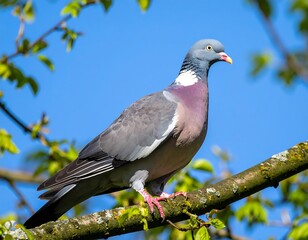 Obraz premium Pigeon perched on a branch in spring