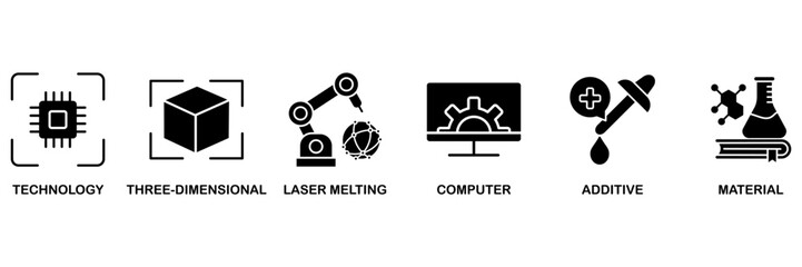 3D printing banner web icon vector illustration concept for technology, three-dimensional, laser melting, computer, additive and material