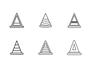 Minimalist Line Art of Traffic Cones in Different Designs on a White Background Safety and Construction Symbols