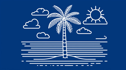 Obraz premium Palm Tree Seaview Line Art for Tropical & Coastal Themes