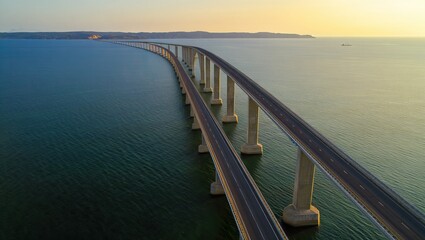Fototapeta premium Highway bridge stretching along a scenic coastal cliff with ocean views.