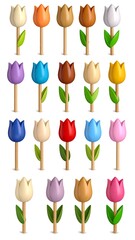 Colorful cartoon tulips in various shades