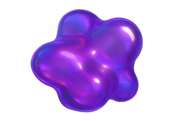 Purple metaballs blending dynamically, forming fluid abstract shape against transparent backdrop, representing digital art innovation