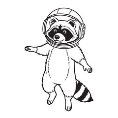 Vector art of a raccoon astronaut in a space suit,is depicted in a cartoon style,standing with its paws outstretched and tail visible