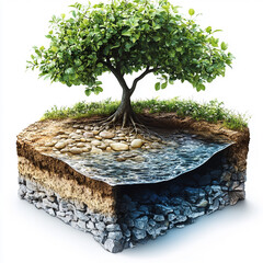 Tree Root System and Soil Layers: A Cross-Section View