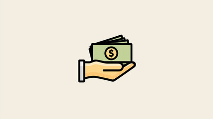 Cartoon - Style Hand Holding Dollar Bills Icon for Finance & Payment Themes