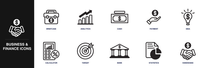 Business and Finance Line Icon Set