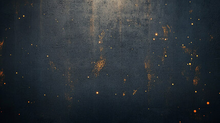 Dark Wall with Orange Paint Splashes. Abstract Texture