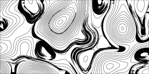 Black and white seamless vector pattern of abstract swirling lines and shapes. Creative design with textured Background of geographic grid for hiking and mountain sport. Vector illustration. Topo © Creative Lis