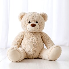 Obraz premium Beige teddy bear sitting on floor